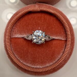 Engagement ring silver zirconia, three stone 2 carat center